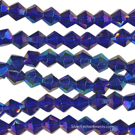 6mm Dark Sapphire AB Crystal Bicone Beads 