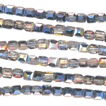 4mm Half Metallic Silver Crystal Cube Beads 