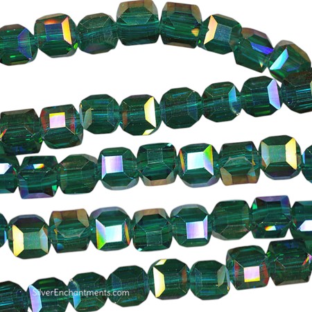 6mm Emerald AB Crystal Cube Beads 