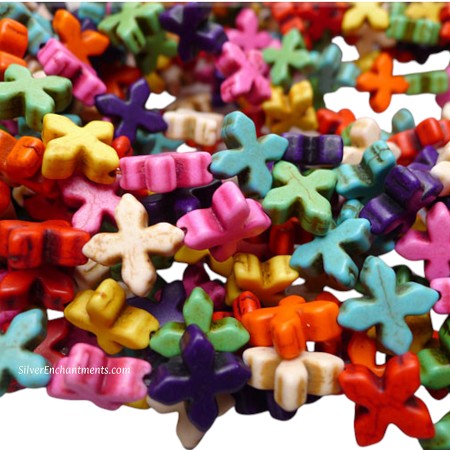 Multicolored Stone Pinwheel Cross Beads 