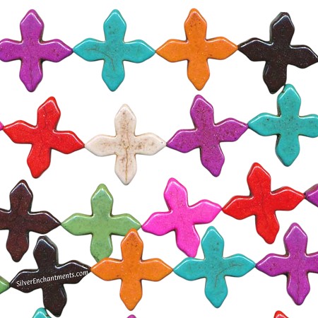 20mm Multicolor Gemstone Pinwheel Cross Beads 