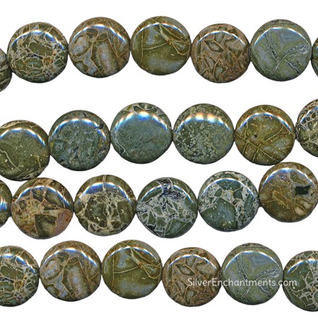 14mm Coin Alligator Skin Jasper Beads 