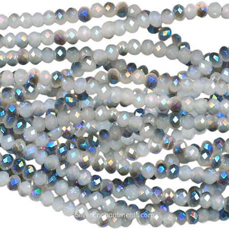 4mm White Metallic Blue Crystal Rondelle Beads 