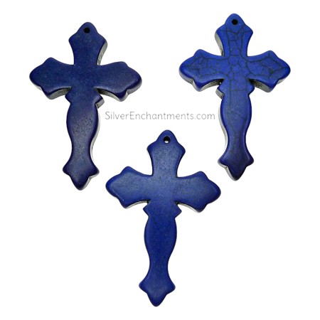 45x30mm Navy Blue Gothic Gemstone Cross Pendants 