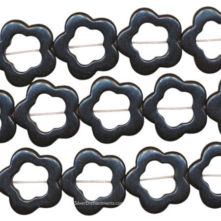 24mm Black Magnesite Flower Beads 