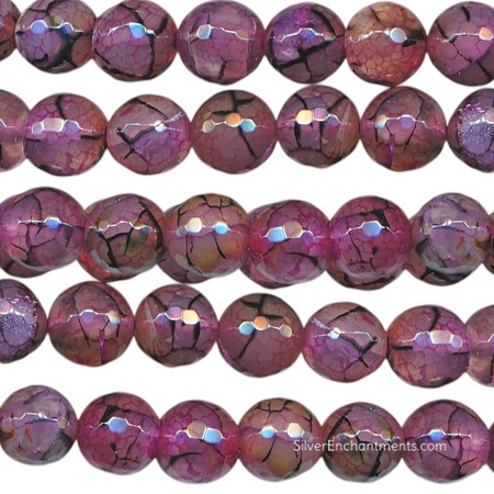 10mm Round Pink Dragon Vein Agate Beads 