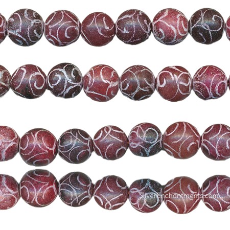 10mm Round Matte Carved Carnelian Beads 
