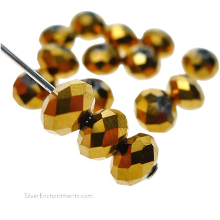 6mm Burnished Metallic Gold Crystal Rondelle Beads 