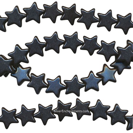 15mm Black Magnesite Star Beads Strand 