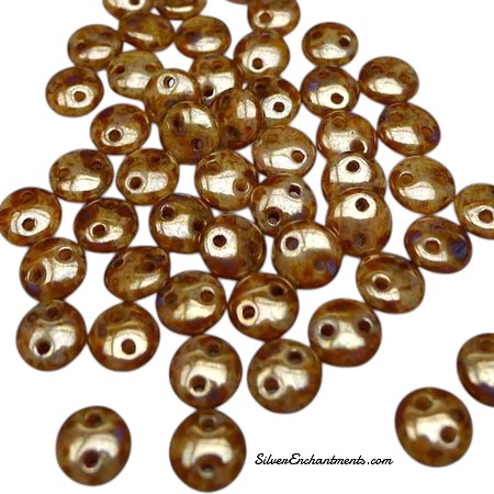 CzechMates Beige Bronze Picasso 2-Hole Lentil Beads 