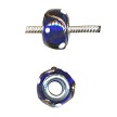 14mm Cobalt Blue with Metallic Ribbon and Dots Glass Large Hole Beads 