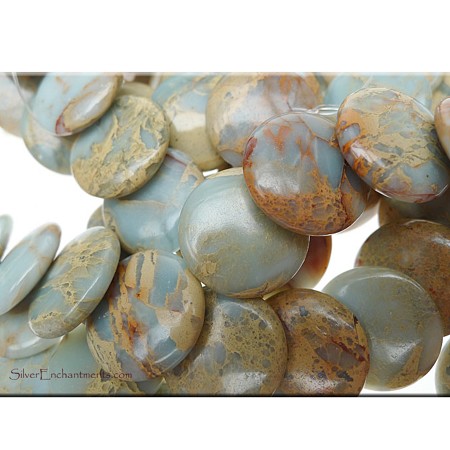 Strand of 20mm Offset Coin African Opal Jasper Beads 