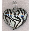 Heart Zebra Print Foil Glass Focal Pendant, Silver and Black 