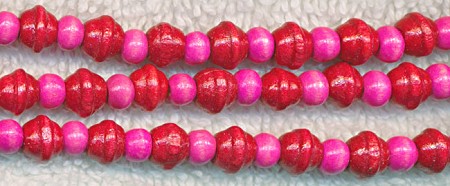 Wood Beads, Red Saturn & Pink Rondelle Mix 