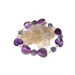 Amethyst Heart Bracelet, Beaded Gemstone Stretch Stacker Bracelet 