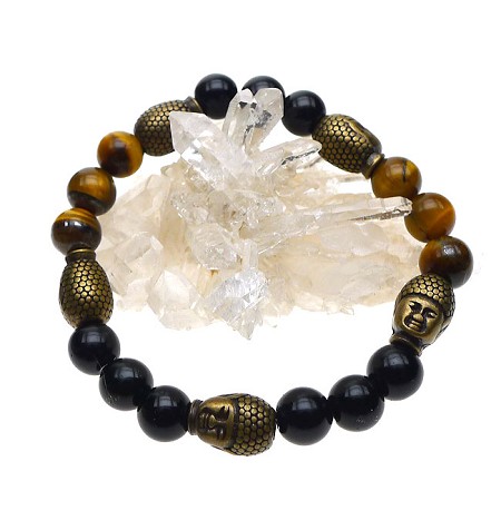 Buddha Bracelet - Tiger's Eye and Black Onyx 