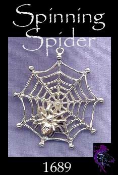 Sterling Silver Spinning Spider in Web Pendant 