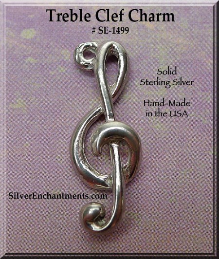 3D Sterling Silver Treble Clef Charm 