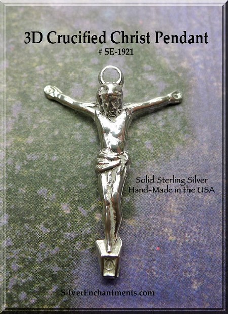 Sterling Silver Crucified Christ Pendant 3D Jesus 