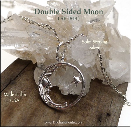 Sterling Silver Double-Sided Moon Necklace 