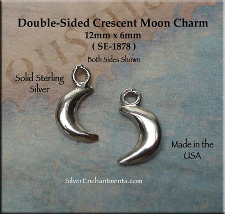 Sterling Silver 3D Crescent Moon Charm, 12x6mm - Both Sides Shown - Listing is for (1) Charm 