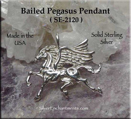 Sterling Silver Bailed Flying Pegasus Pendant 