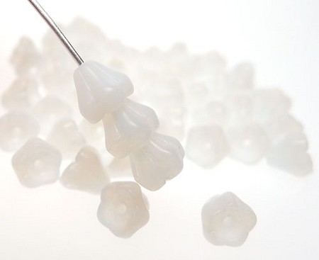 CCzech Glass Beads, Flower Bell Beads, White, 5mm (50) 