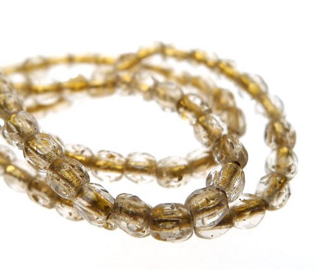 Czech Glass Beads, Gold Lined Crystal, 3mm Fire Polished (50) 