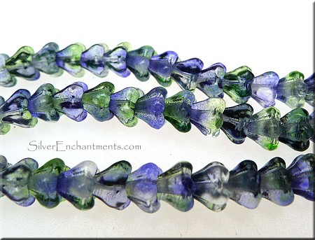 6x4mm Blueberry Green Tea Czech Glass Flower Beads 