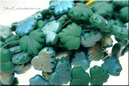 Matte Green AB Czech Glass Leaf Beads 