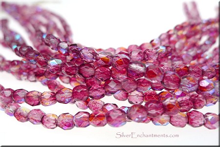 4mm Round Violet Purple AB Czech Glass Fire Polished Beads 