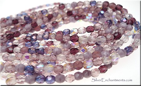 4mm Round Mixed Purple Czech Glass Fire Polished Beads 