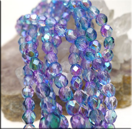 4mm Round Fire Polished AB Coated LAVENDER Czech Glass Beads 