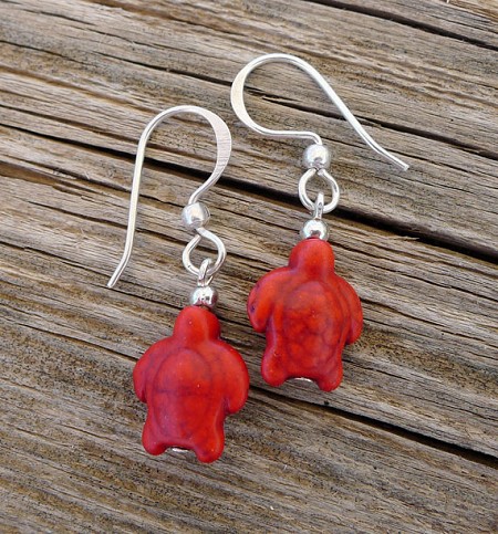Turtle Earrings, Red Gemstone Turtle Jewelry 