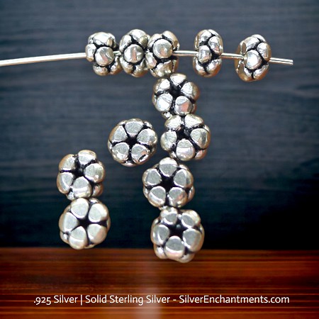 6.5mm Thick Sterling Silver Blossom Rondelle Spacer Beads 