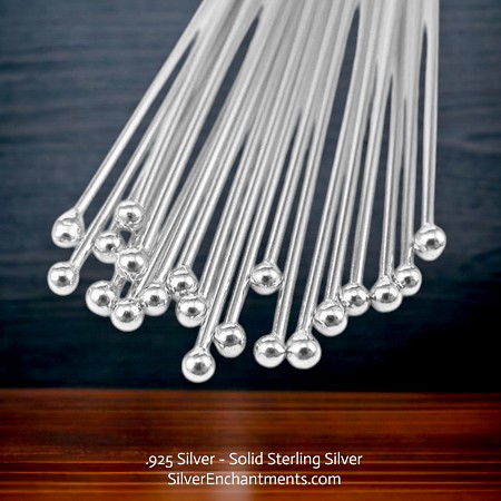 Sterling Silver Headpins with 2mm Ball Accent 21g 1.5-inches 