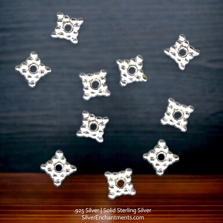 7mm Bright Sterling Silver Diamond Spacer Beads 