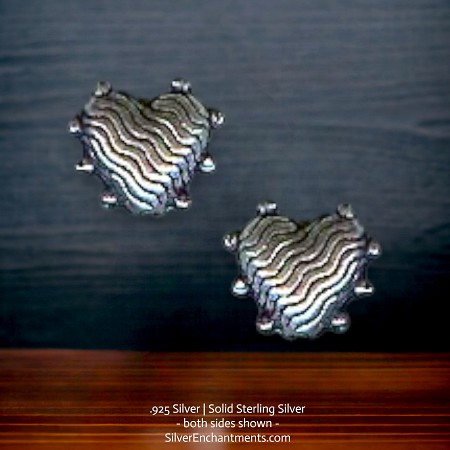 Sterling Silver Fancy Heart Beads Wavy Striped Center Beaded Surround 