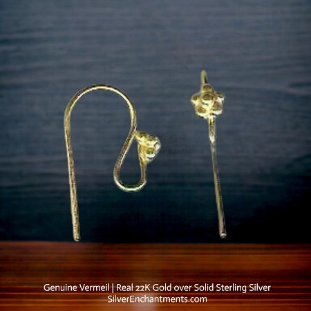 Gold Vermeil Earring Hooks with Bead Accent 