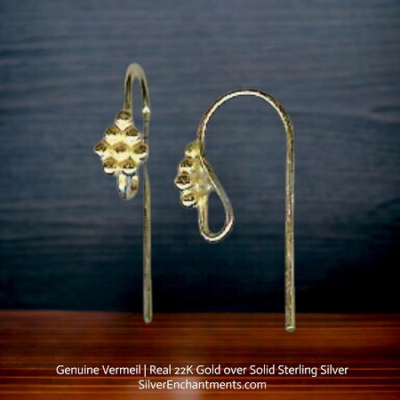 22k Gold Vermeil Earring Hooks with Fancy Cluster Top 