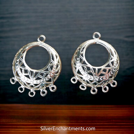 2 Large Sterling Silver Fancy Bohemian Chandelier Earring Parts 