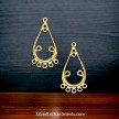 2 22k Gold Vermeil Teardrop Scroll Chandelier Earring Findings with 5 Loops 