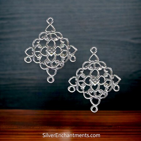 2 Sterling Silver Filigree Diamond Chandelier Earring Parts 