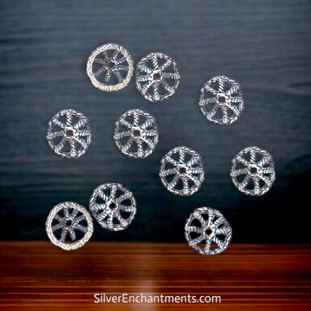 9mm Sterling Silver Twist Open Weave Bead Caps 