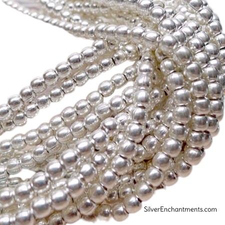 Silver 4mm Round Ball Beads Strand 