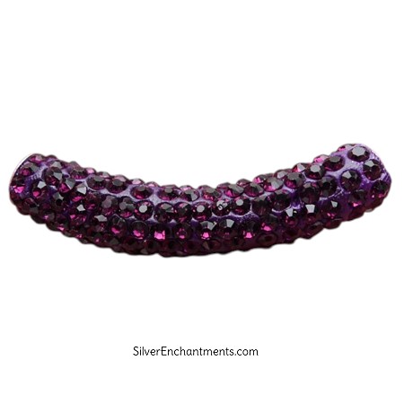 Purple Dark Amethyst Crystal Studded Large Hole Curved Tube Beads 
