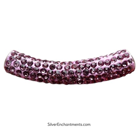 Light Purple Light Amethyst Crystal Studded Large Hole Curved Tube Beads 