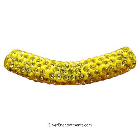 Yellow with Light Yellow Crystal Studded Large Hole Curved Tube Beads 