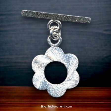 Sterling Silver Flower Toggle Clasps with Brushed Finish 