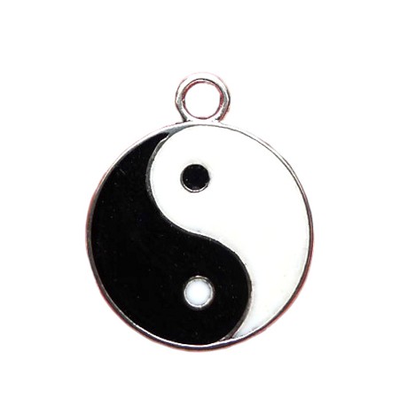 Enameled BLACK and WHITE Yin Yang Pendant Necklace 